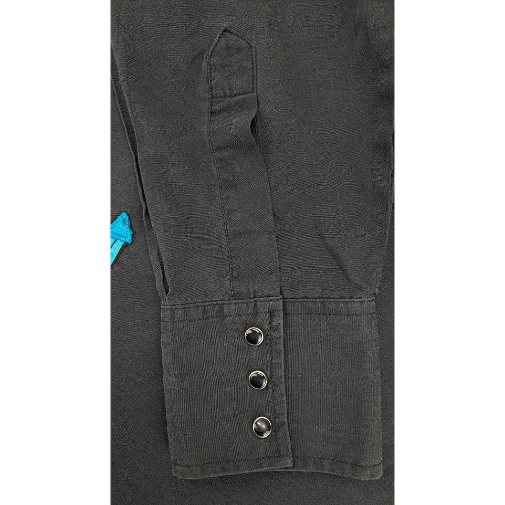 Vintage Ely Cattleman Western Shirt Pearl Snap Men Large Black Blue Embroidered - Picture 7 of 9